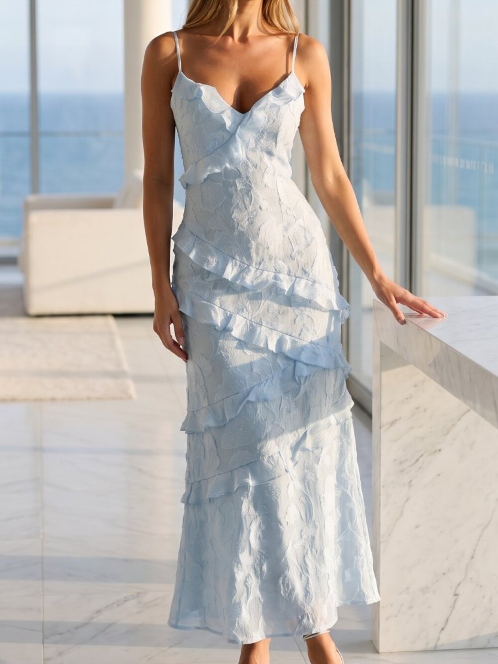 NWT REVOLVE Australia Showpo Michaela jacquard Ruffle Slip Maxi Dress US 14
